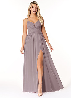 Azazie Rayna Brautjungfernkleider A-Linie V-Hals Gefaltet Chiffon Kleid Dämmerung image1
