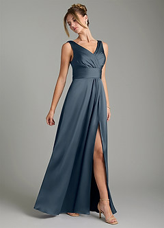 Azazie Karina Bridesmaid Dresses Twilight A-Line Pleated Stretch Satin Dress image4