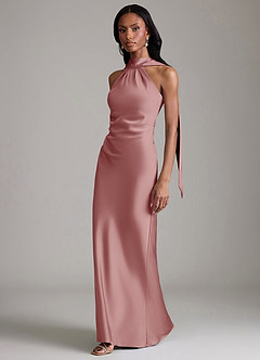 Azazie Cassiana Robes de demoiselle d'honneur Robe Sirène en Satin extensible Plissée Rose Poussiéreuse image5