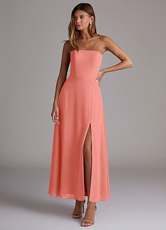 Azazie Wren Bridesmaid Dresses Salmon Pink A-Line Strapless Chiffon Dress image1