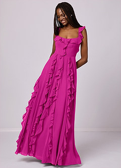 Barbie ♥ Azazie Bridesmaid Dresses Fuchsia A-Line with Pockets Chiffon Dress image5