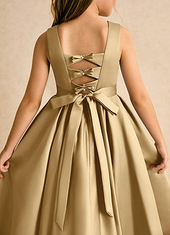 Azazie Junebuj Blumenmädchenkleider Ballkleid Plissee Matte Satin Kleid Gold image7