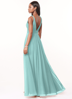 Azazie Maren Brautjungfernkleider A-Linie Plissee Chiffon Kleid Aqua image4