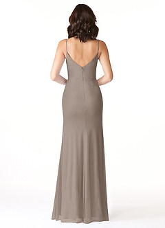 Azazie Deandra Bridesmaid Dresses Taupe Mermaid Pleated Mesh Dress image2