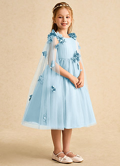 Azazie Staria Blumenmädchenkleider Ballkleid Gestreift Tüll Kleid Himmelblau image8