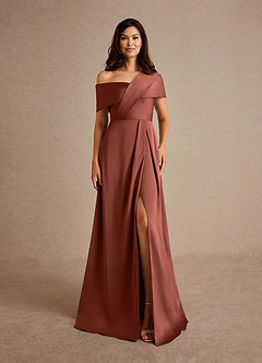 Azazie Milton Abiti per la Madre della Sposa Abito A-Line in Raso Elasticizzato Plissettato Auburn image7