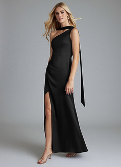 Azazie Adhara Jurken voor bruidsmeisjes Jurk van Stretch Satijn met Kolom One-Shoulder Zwart image1