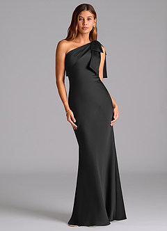 Azazie Yuanna Bridesmaid Dresses Black Mermaid One Shoulder Stretch Satin Dress image1