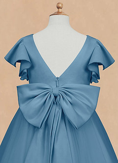 Azazie Kaeya Flower Girl Dresses Steel Blue A-Line Bow Tulle Dress image8