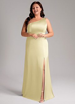 Azazie Phaedra Brudtärnklänningar Klä av A-Linje i Stretch Satin Ena axeln Citronsorbet image6