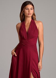 Azazie Elizabeth Final Sale Burgundy A-Line Pleated Chiffon Dress image6