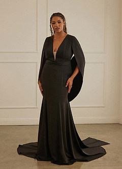 Christian Siriano Bridal for Azazie 2001 Wedding Dresses Plunging Cape Sleeve Crepe Back Satin Mermaid Gown image8