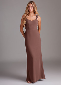 Azazie Denice Vestidos de damas de honor Vestido de Expresado de Gasa de Corte Recto con Plisado image1