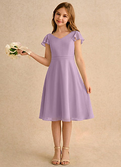 Azazie Narin Girls Formal Flower Girl Dresses Wisteria A-Line with Sleeves Chiffon Dress image1
