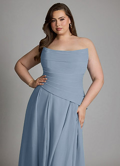 Azazie Gabriela Bridesmaid Dresses Dusty Blue A-Line Corset Chiffon Dress image24