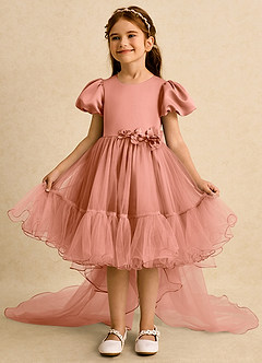 Azazie Cocoa vestidos de niña de las flores Vestido de Mai Tai de Tul de Princesa con Plisado image3