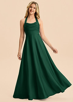 Azazie Kady Junior Robe Trapèze en Satin extensible Décolleté en cœur Vert Foncé image1