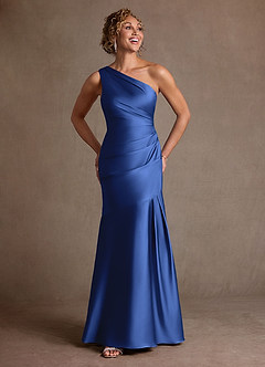 Azazie Haifa 신부의 어머니 드레스 인어 한쪽 어깨 스트레치 새틴 플로어 길이 드레스 image4