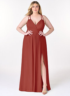 Azazie Farren Bridesmaid Dresses Terracotta A-Line Pleated Chiffon Convertible Dress image10