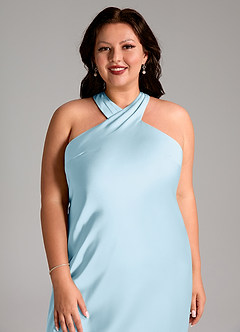 Azazie Doretta Bridesmaid Dresses Sky Blue Mermaid Pleated Stretch Satin Dress image11