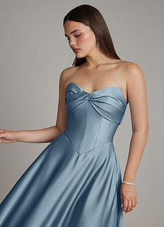Azazie Meleena Bridesmaid Dresses Dusty Blue A-Line Strapless Stretch Satin Dress image4