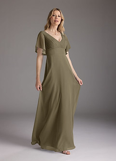 Azazie Alessa Mother of the Bride Dresses Willow Green A-Line V-Neck Pleated Chiffon Dress image4