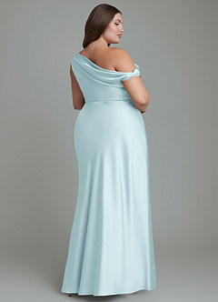 Azazie Emerson Bridesmaid Dresses Cloud Blue Mermaid Off the Shoulder Stretch Satin Dress image9
