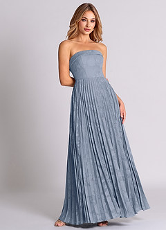 Azazie Mariana Brautjungfernkleider Wandelbar A-Linie Schulterfrei Blumen-Burnout Kleid Staubblau image4