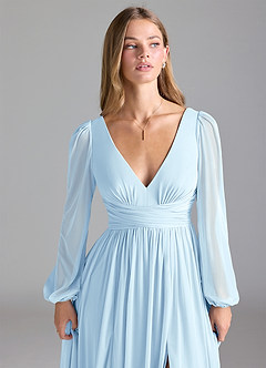 Azazie Norah Bridesmaid Dresses Sky Blue A-Line Mesh Dress image7
