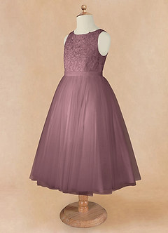 Azazie Calla Flower Girl Dresses Vintage Mauve Ball-Gown Lace Tulle Dress image9