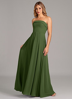 Azazie Lucienne Brudtärnklänningar Klänning av A-Linje i Chiffong Axelbandslös Oliv Konvertibel image1