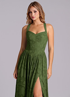 Azazie Francis Robes de demoiselle d'honneur Robe Trapèze en Blumen-Burnout Corset Olive image7