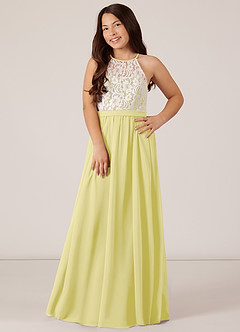 Azazie Fahari Junior Lemon Sorbet A-Line Lace Chiffon Dress image2