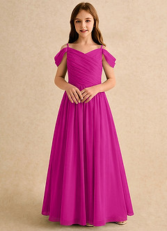 Azazie Chelo Girls Formal Abiti da Ragazza di Fiori Abito A-Line in Chiffon Plissettato Fucsia image4