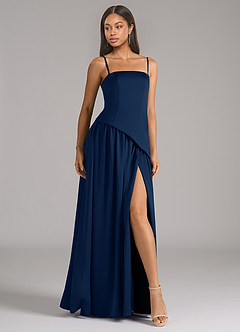 Azazie Adeline Bridesmaid Dresses Dark Navy A-Line Strapless Stretch Satin Convertible Dress image6