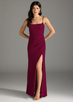 Azazie Rhoda Bridesmaid Dresses Burgundy Sheath Pleated Stretch Crepe Dress image5