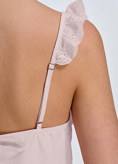 front Woven Cotton Eyelet Ruffle Cami & Wide Leg Pants Cotton Pajama Set