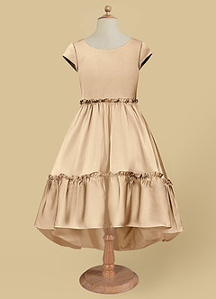 Azazie Lee Flower Girl Dresses Champagne A-Line Bow Stretch Satin Dress image6