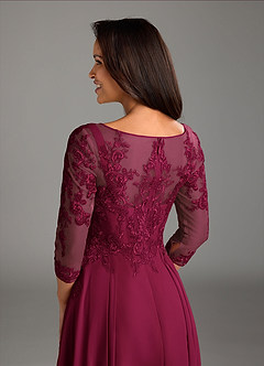 Azazie Marge Mother of the Bride Dresses Burgundy A-Line Scoop Lace Chiffon Dress image4