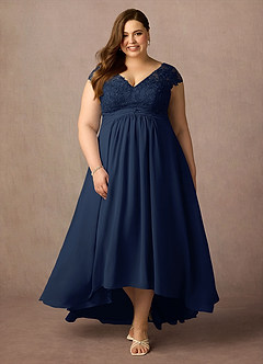 Azazie Irmeli Mother of the Bride Dresses Dark Navy A-Line Lace Chiffon Dress image7