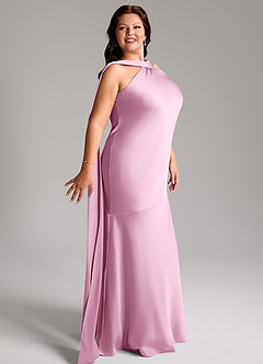 Azazie Kinsley Vestidos de madrinha de casamento Vestido Rosa Doce de Cetim elástico de sereia com Racha Lateral image12