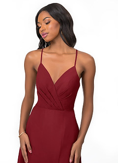 Azazie Everleigh Brautjungfernkleider A-Linie Herzchen Gefaltet Chiffon Kleid Granatapfelrot image7
