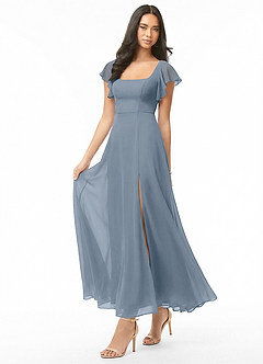 Azazie Bondi Bridesmaid Dresses Twilight A-Line Ruched Chiffon Dress image3