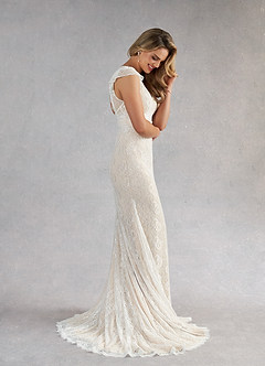 Azazie MJ Final Sale Diamond White Champagne Mermaid Lace Dress image3
