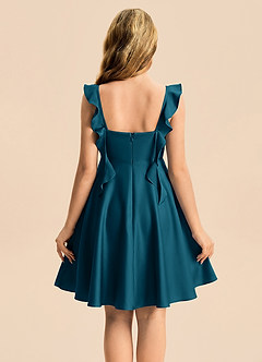 Azazie Kira Junior Ink Blue A-Line Ruched Stretch Satin Dress image2