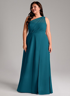 Azazie Phaedra Jurken voor bruidsmeisjes Jurk van Chiffon met A-Lijn One-Shoulder Inkt Blauw image16