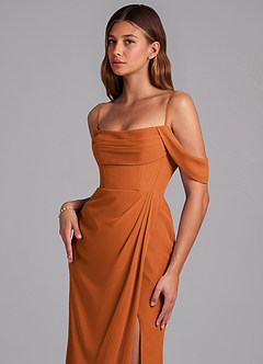 Azazie Johana Jurken voor bruidsmeisjes Converteerbaar Jurk van Chiffon met Zeemeermin Off the Shoulder Kaneel image5