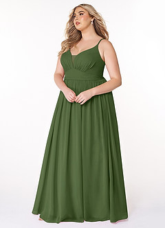 Azazie Rayna Bridesmaid Dresses Olive A-Line V-Neck Pleated Chiffon Dress image9