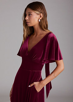 Azazie Kimber Bridesmaid Dresses Cabernet A-Line with Pockets Velvet Dress image6