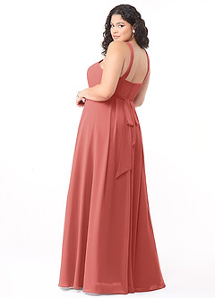 Azazie Dixie Brautjungfernkleider Eine Linie Halter Gefaltet Chiffon Kleid Antike Rose image9